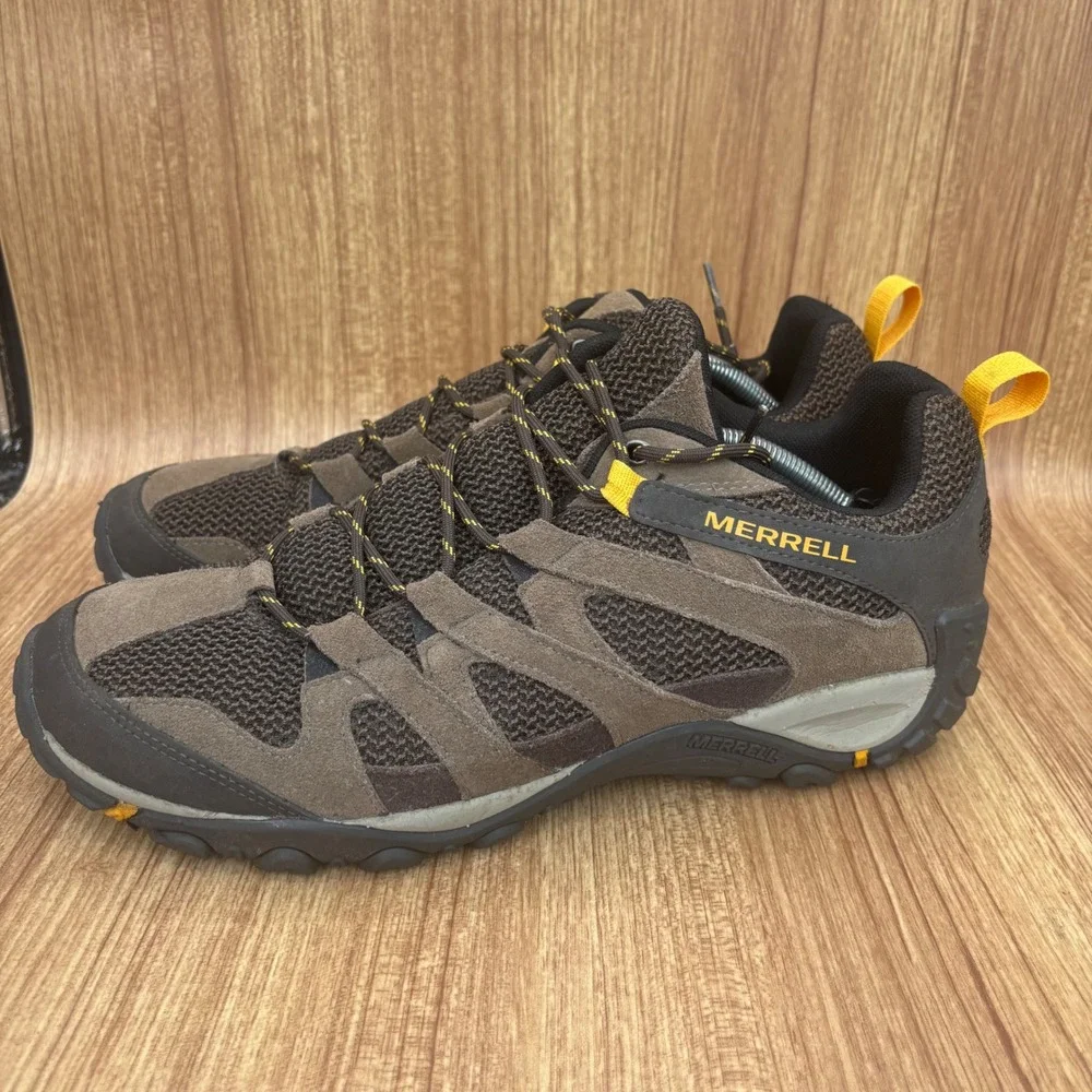 Merrell Hiking Alverstone Shoes Mens 13 Brown Yellow J48531 Suede Mesh Air